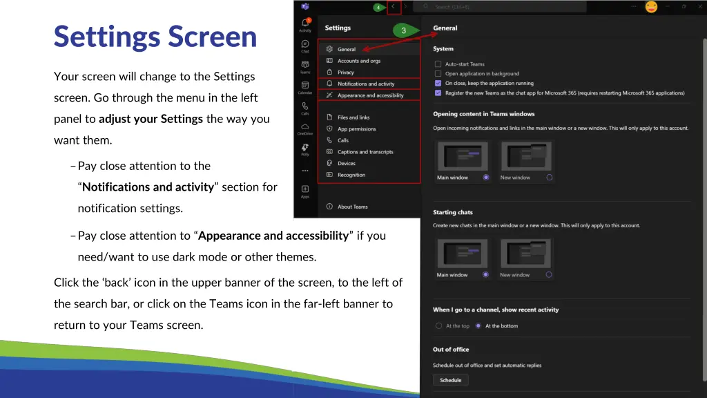 settings screen