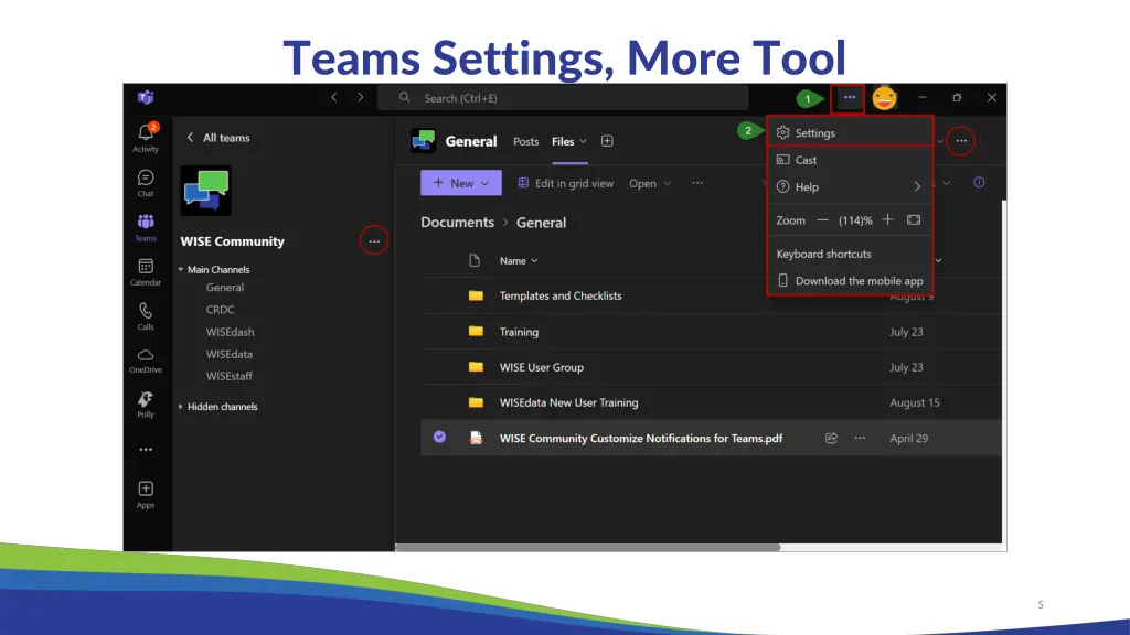 teams settings more tool
