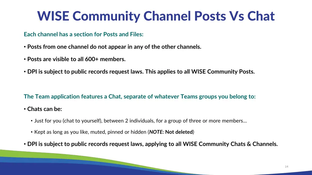wise community channel posts vs chat