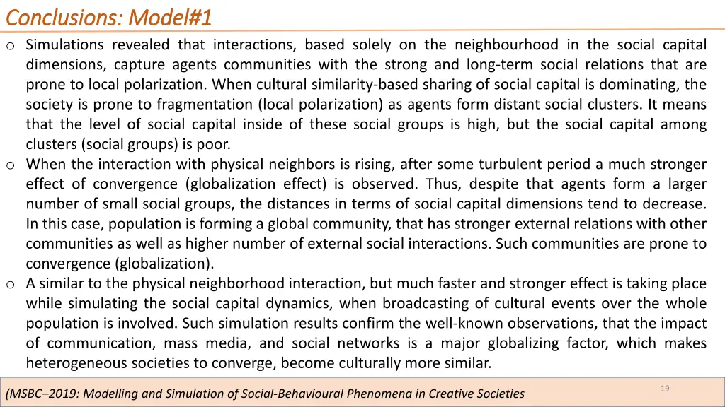 conclusions model 1 conclusions model