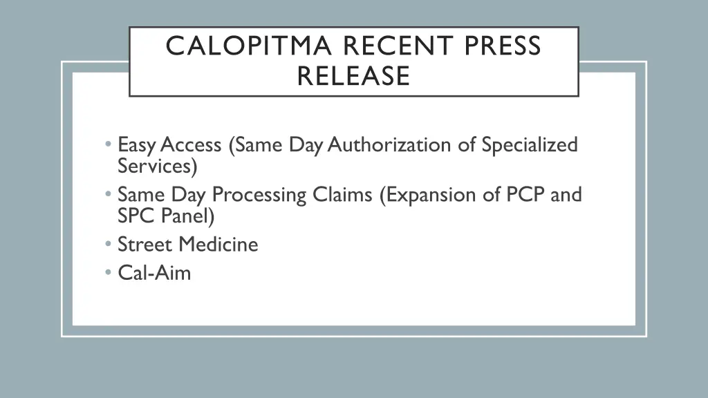 calopitma recent press release