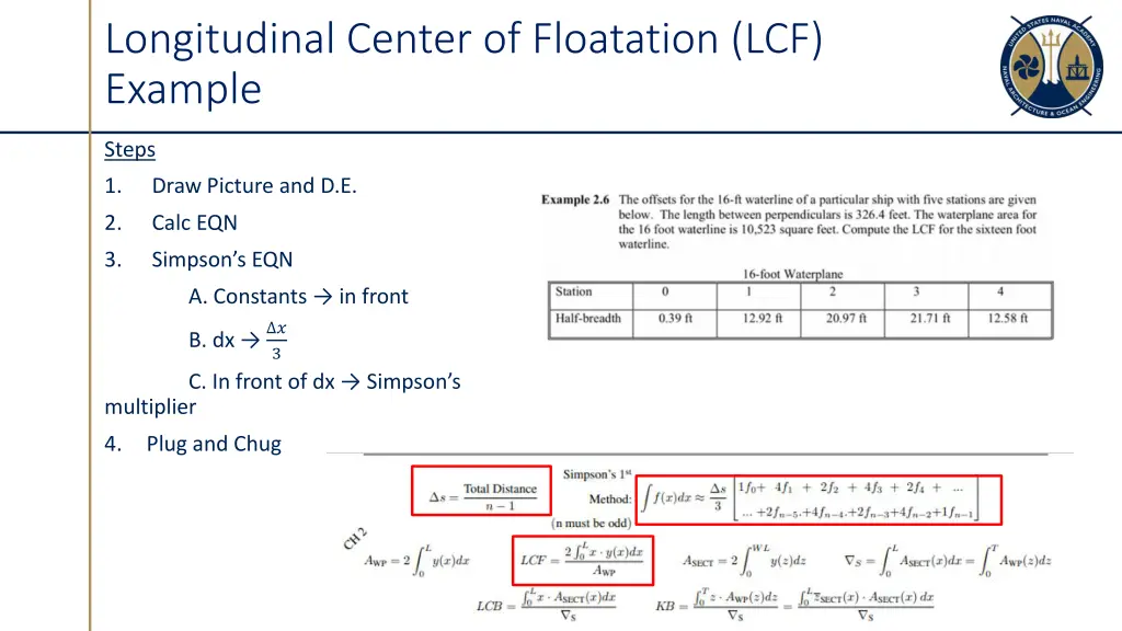 longitudinal center of floatation lcf example