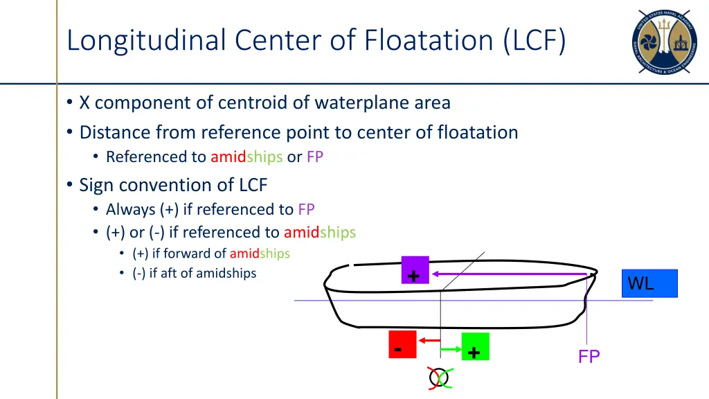 longitudinal center of floatation lcf