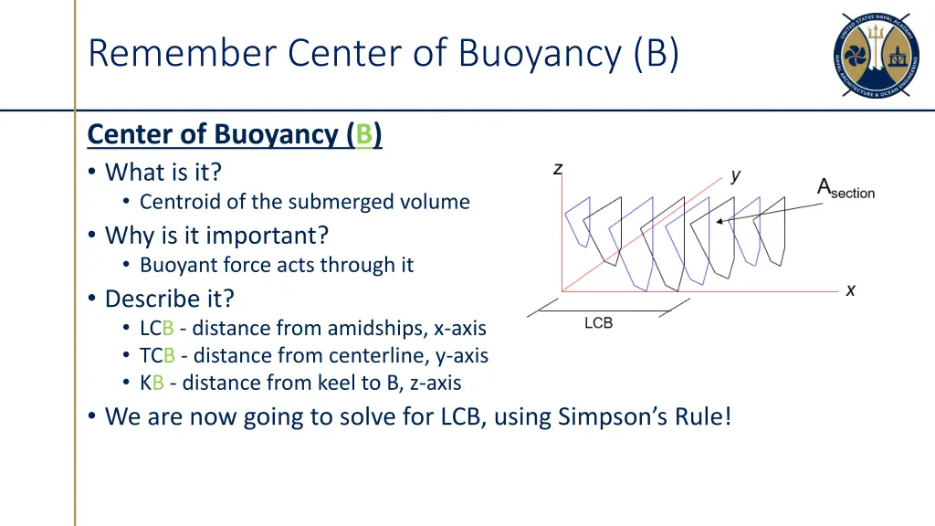 remember center of buoyancy b