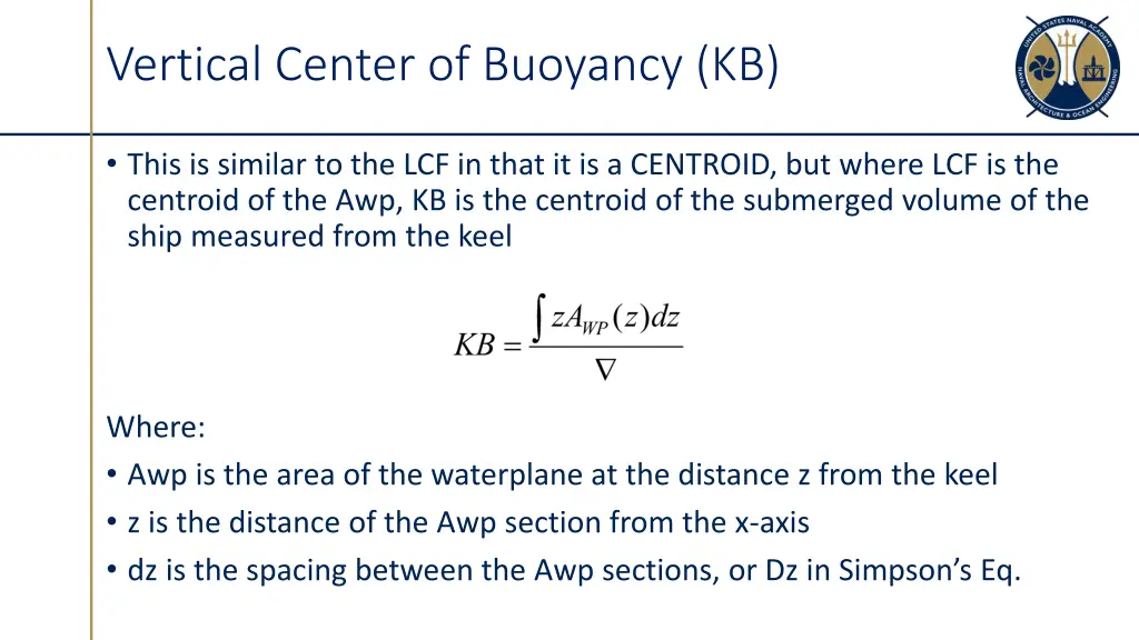 vertical center of buoyancy kb