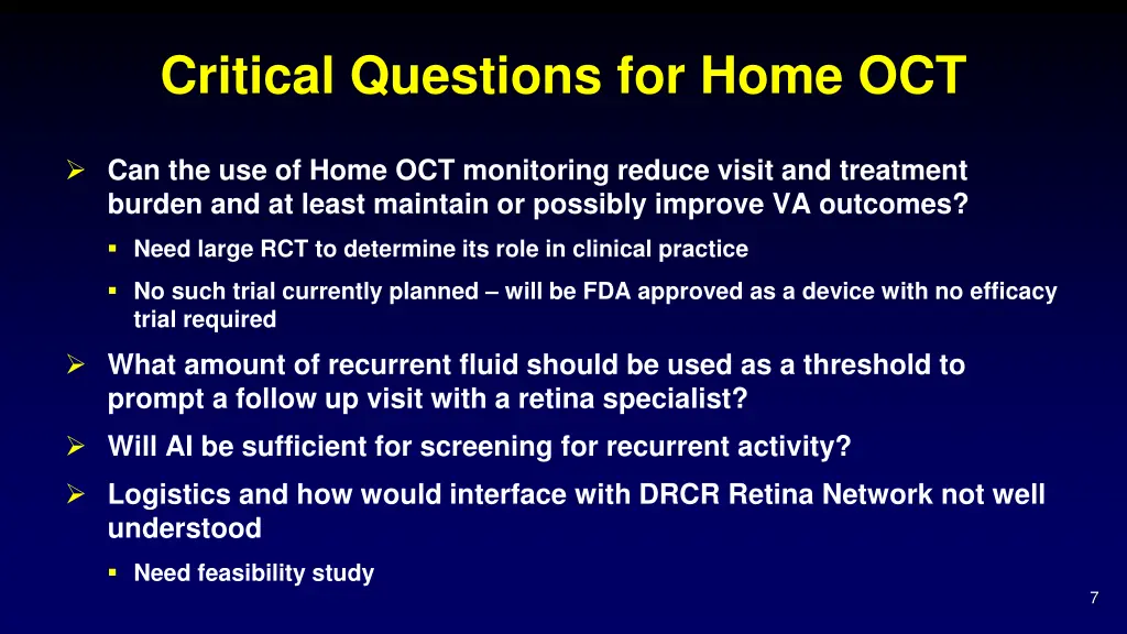 critical questions for home oct