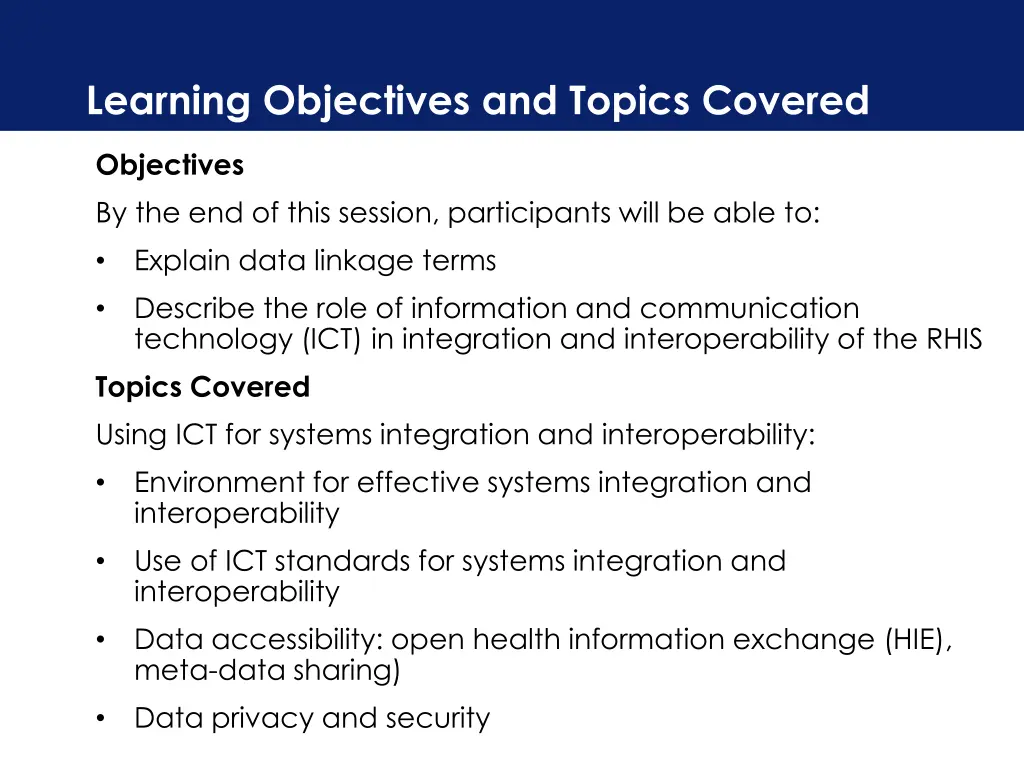 learning objectives and topics covered