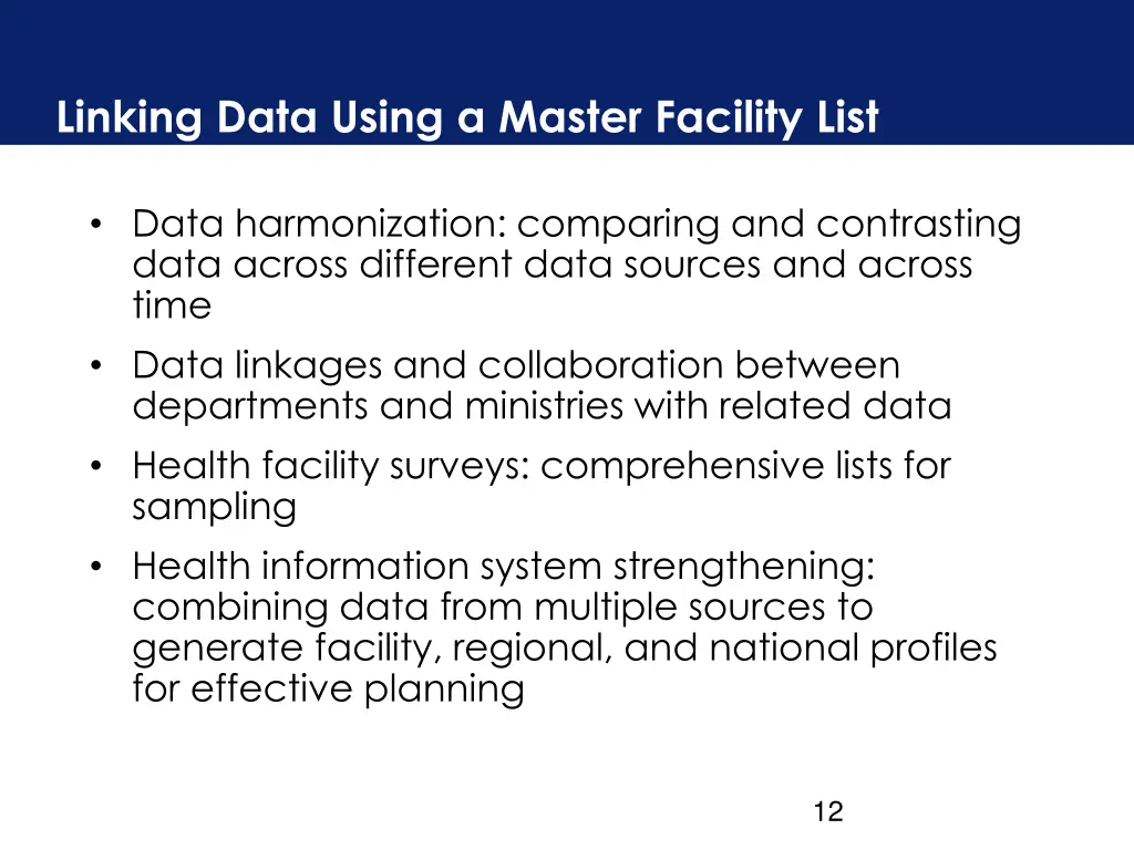 linking data using a master facility list