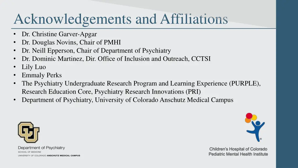 acknowledgements and affiliations dr christine
