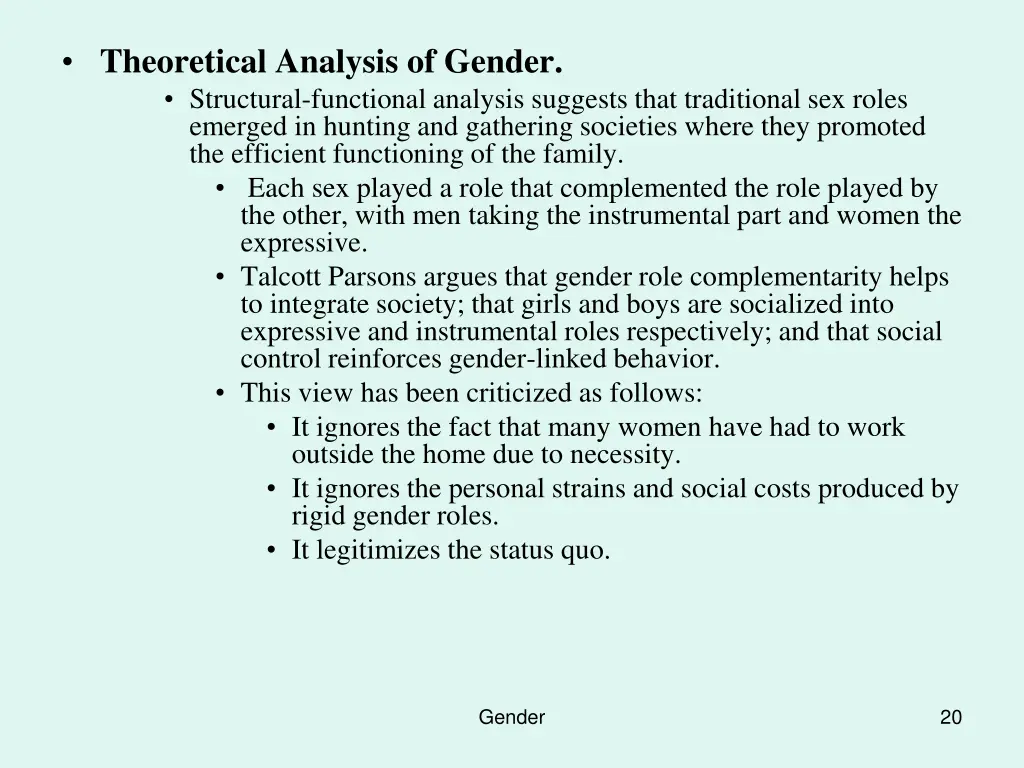theoretical analysis of gender structural