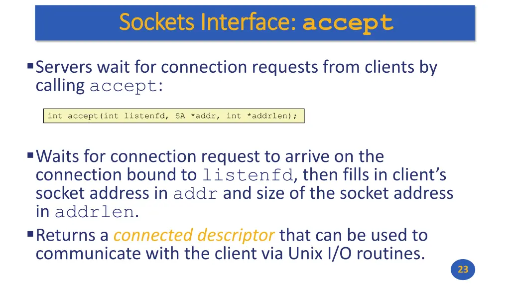 sockets interface sockets interface accept