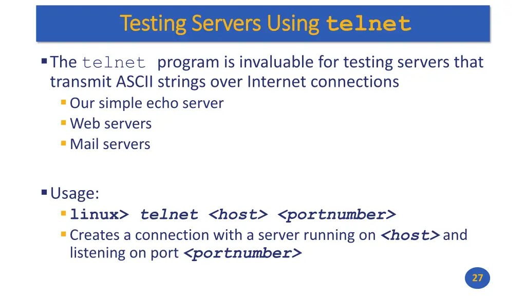 testing servers using testing servers using telnet