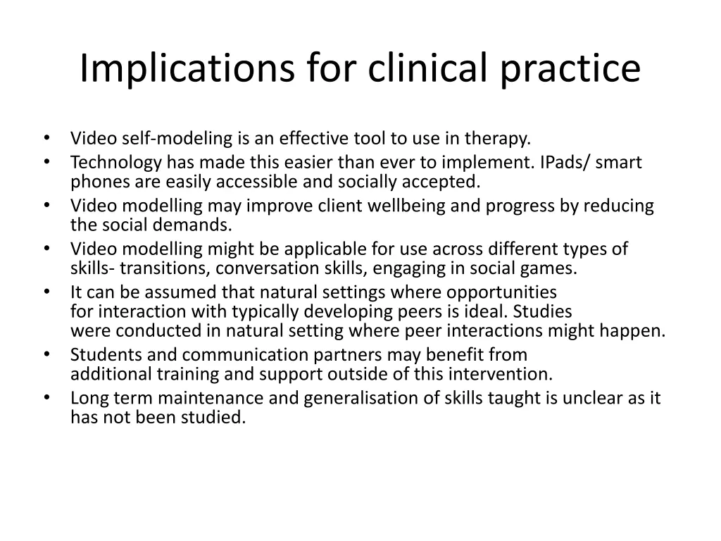 implications for clinical practice