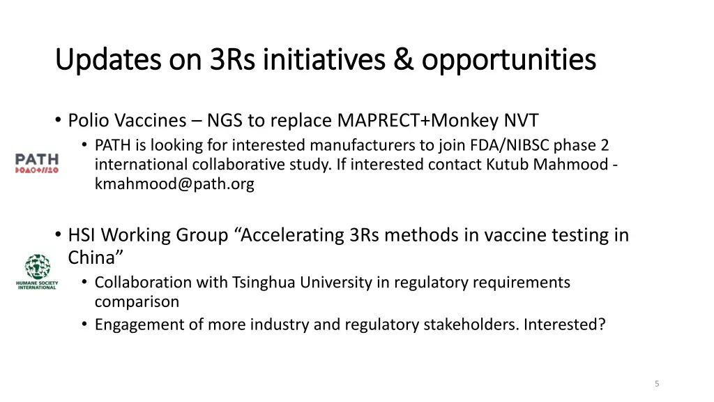 updates on 3rs initiatives opportunities updates 1