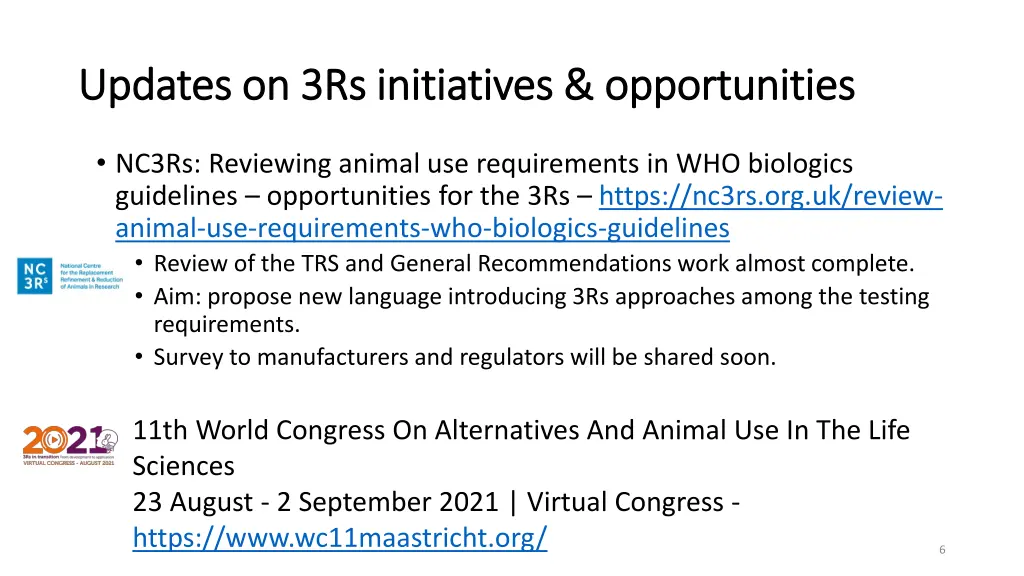 updates on 3rs initiatives opportunities updates 2