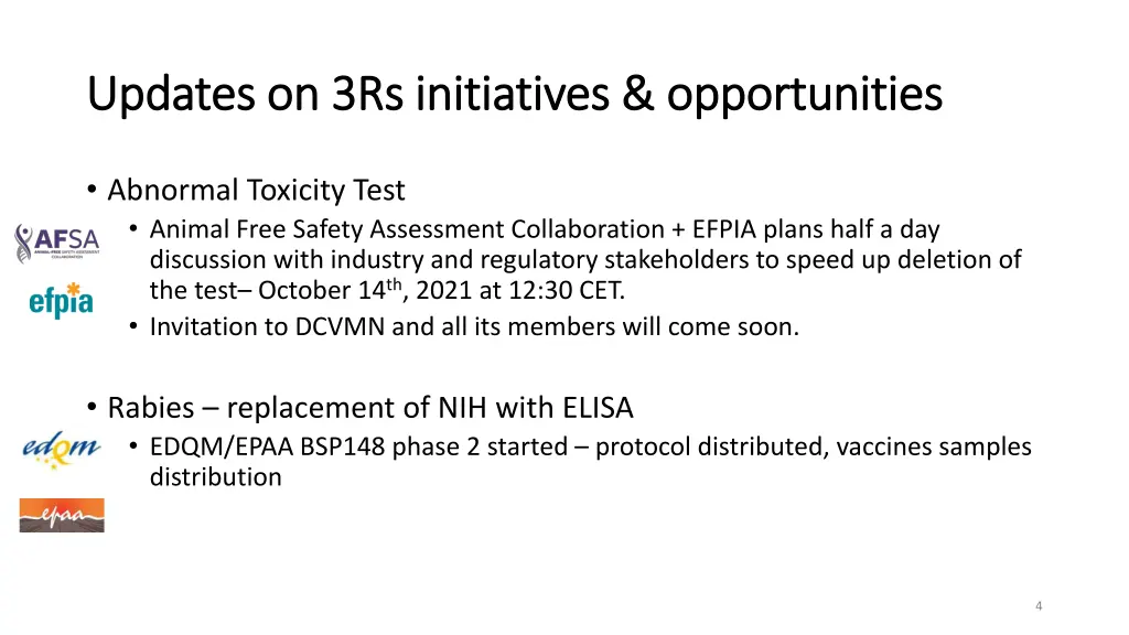 updates on 3rs initiatives opportunities updates