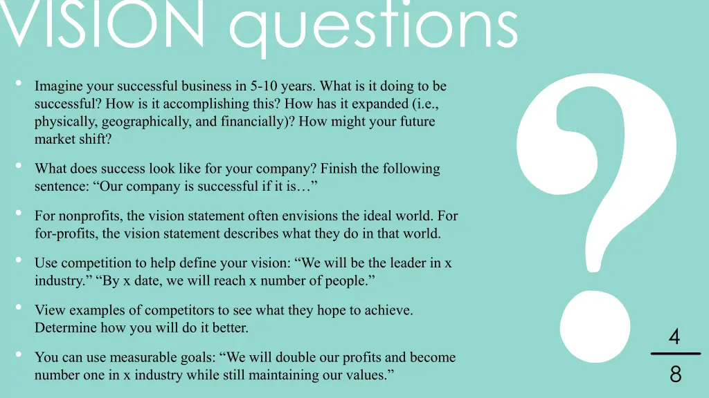 vision questions imagine your successful business