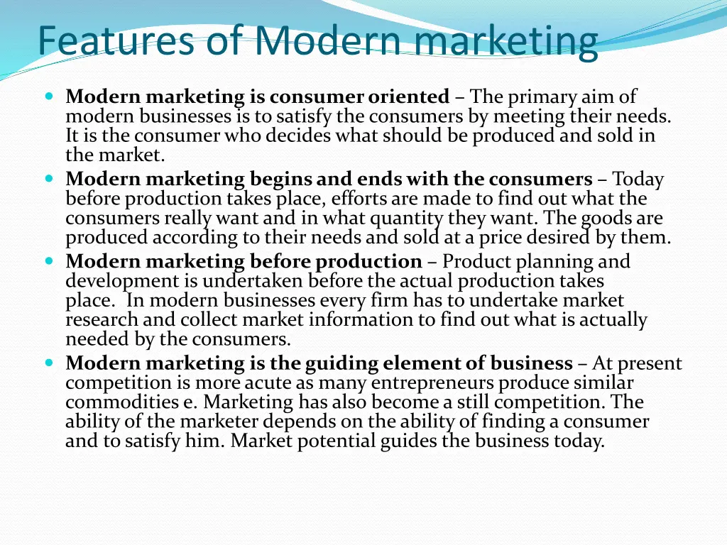 features of modern marketing