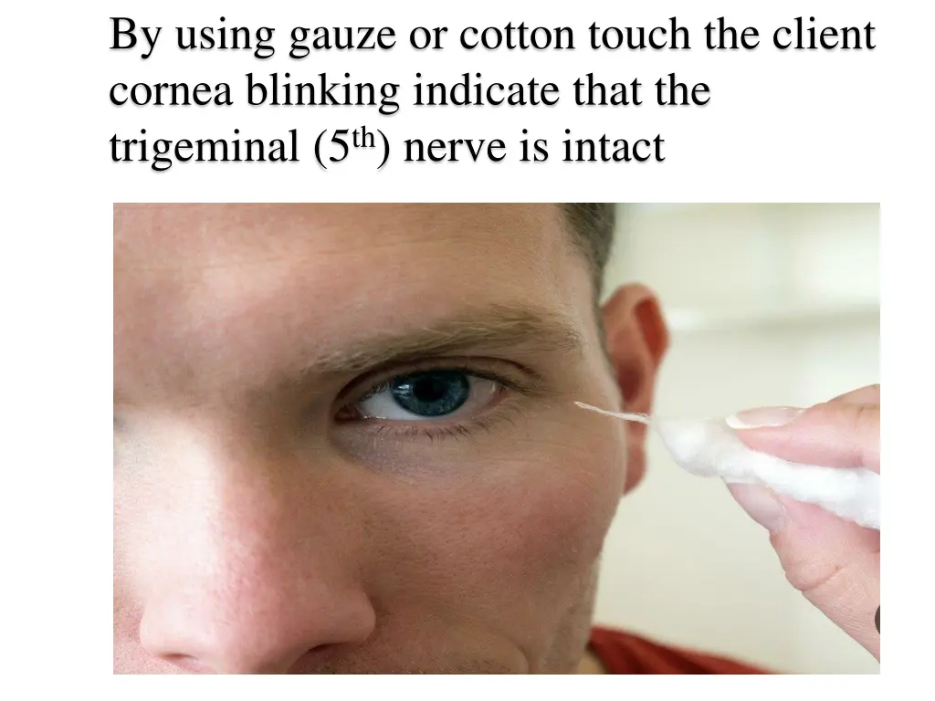 by using gauze or cotton touch the client cornea