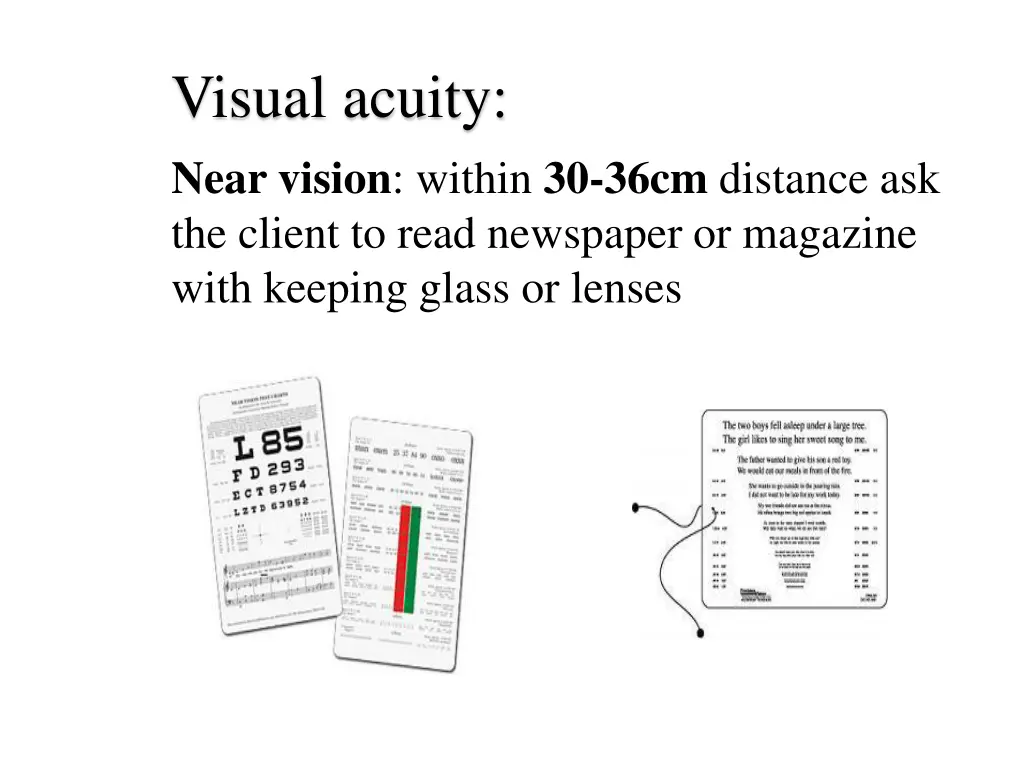 visual acuity near vision within 30 36cm distance