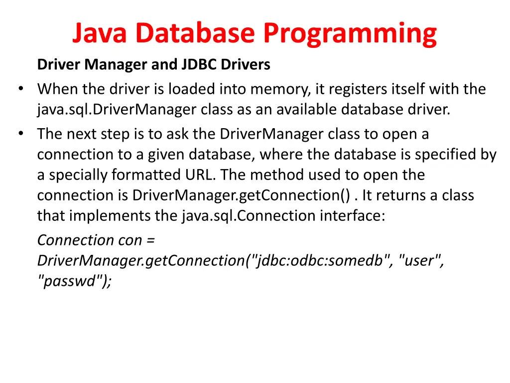 java database programming driver manager and jdbc 1