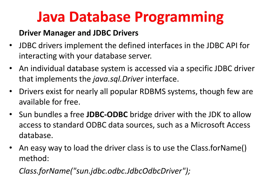 java database programming driver manager and jdbc