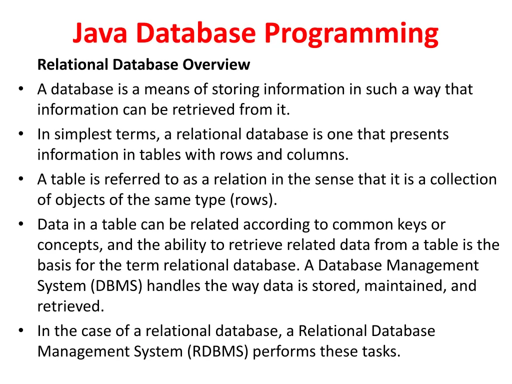 java database programming relational database