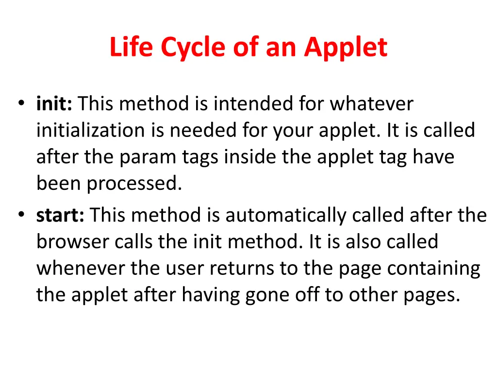life cycle of an applet 1