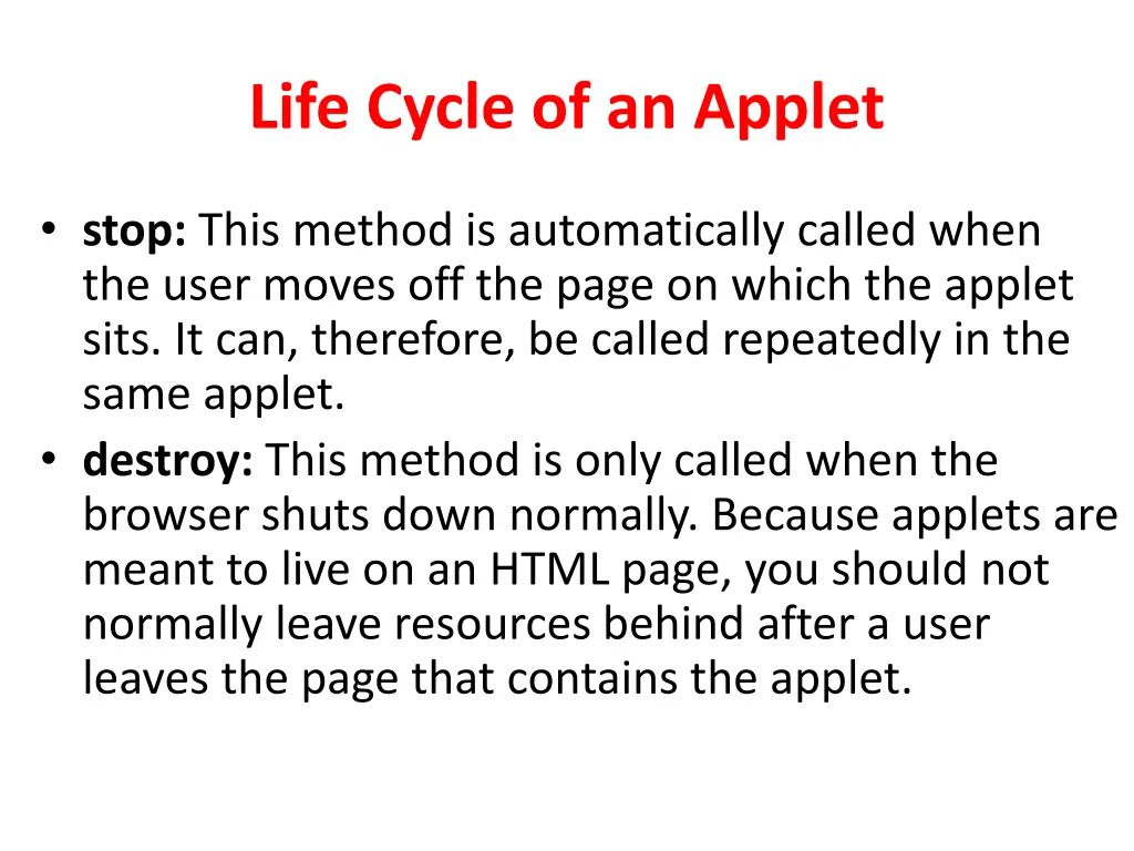 life cycle of an applet 2