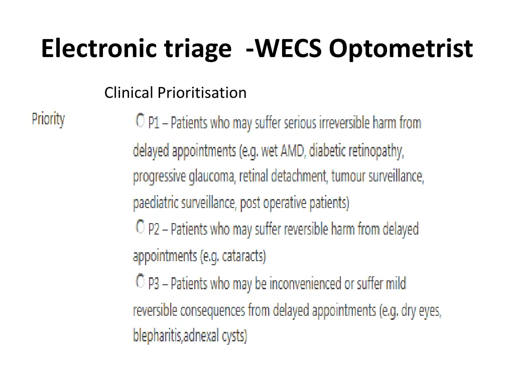 electronic triage wecs optometrist