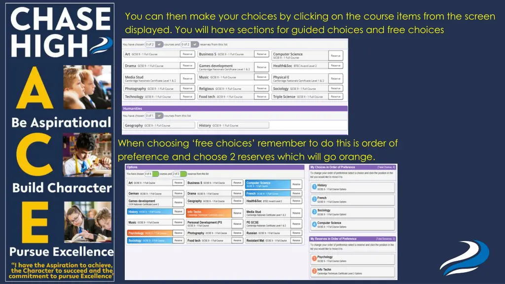 you can then make your choices by clicking