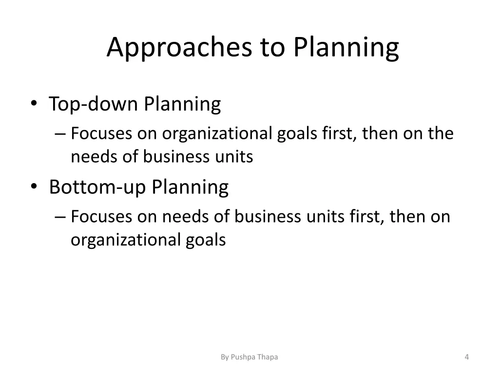approaches to planning