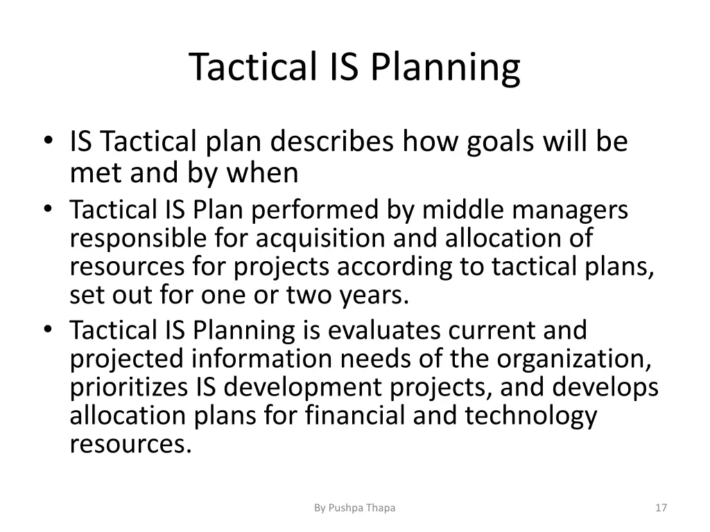 tactical is planning