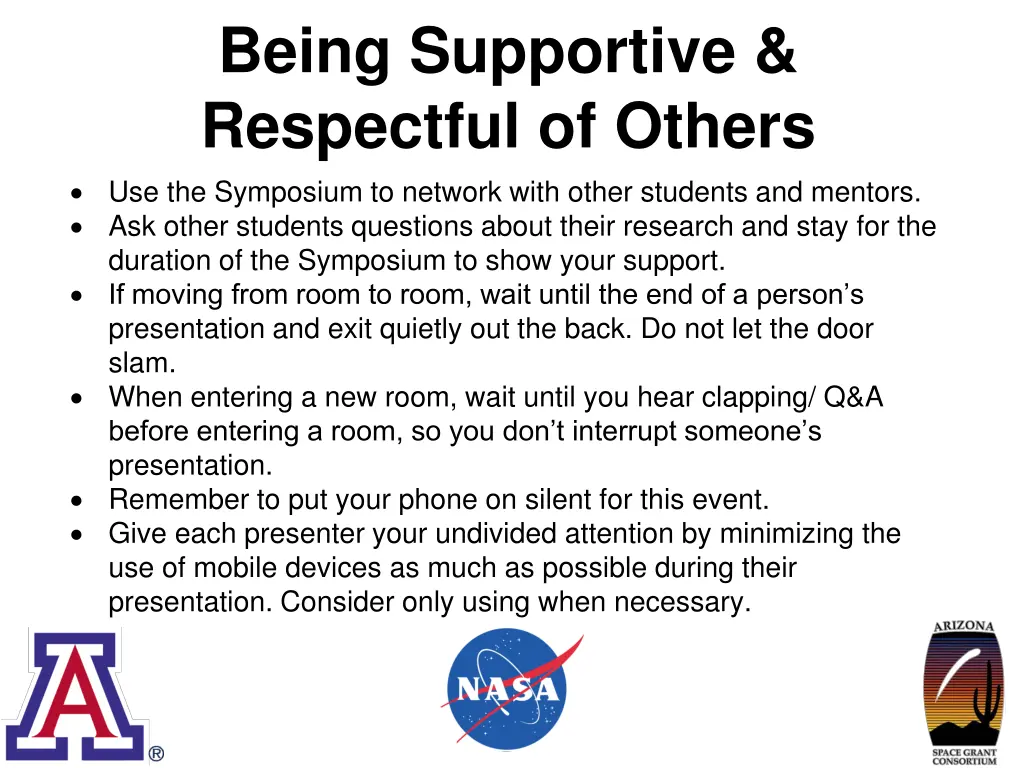 being supportive respectful of others