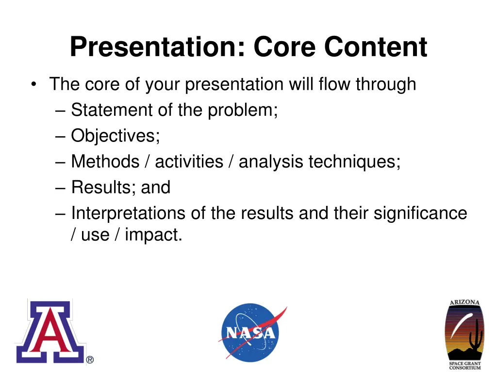 presentation core content