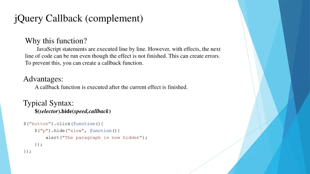 jquery callback complement
