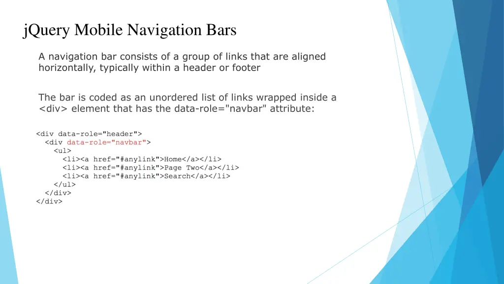jquery mobile navigation bars