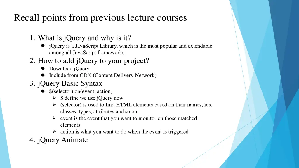recall points from previous lecture courses
