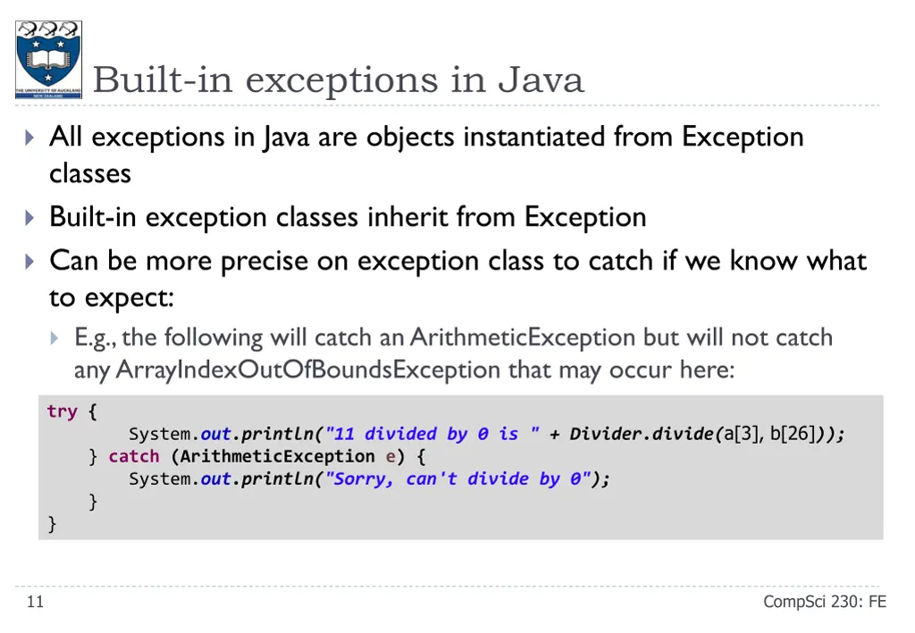 built in exceptions in java