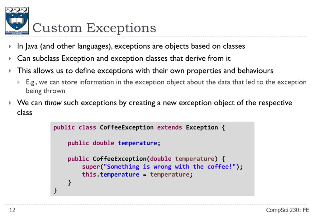 custom exceptions
