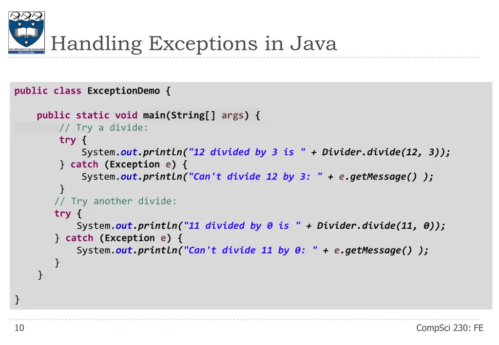 handling exceptions in java