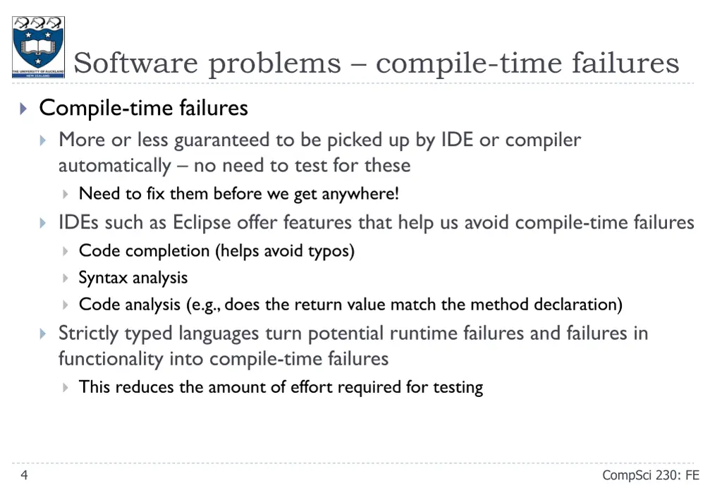 software problems compile time failures