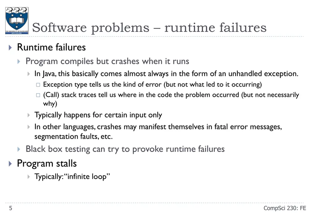 software problems runtime failures