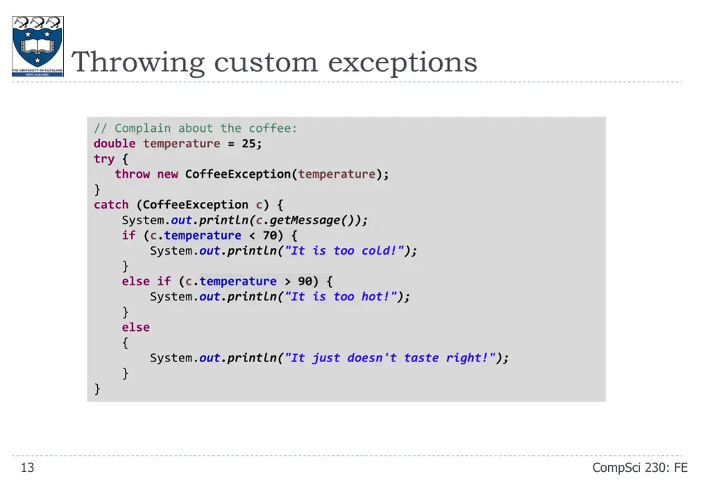 throwing custom exceptions