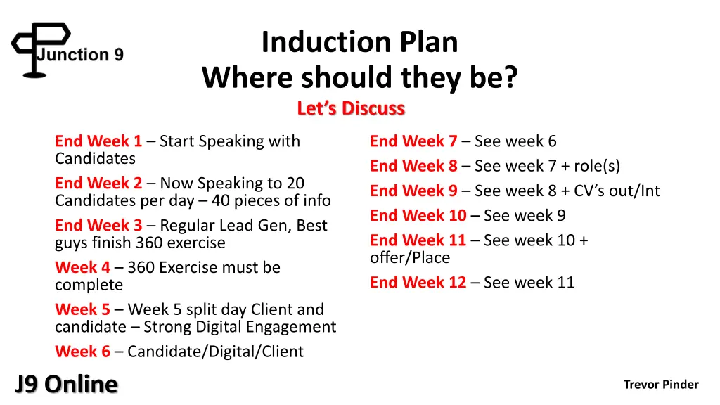 induction plan where should they be let s discuss
