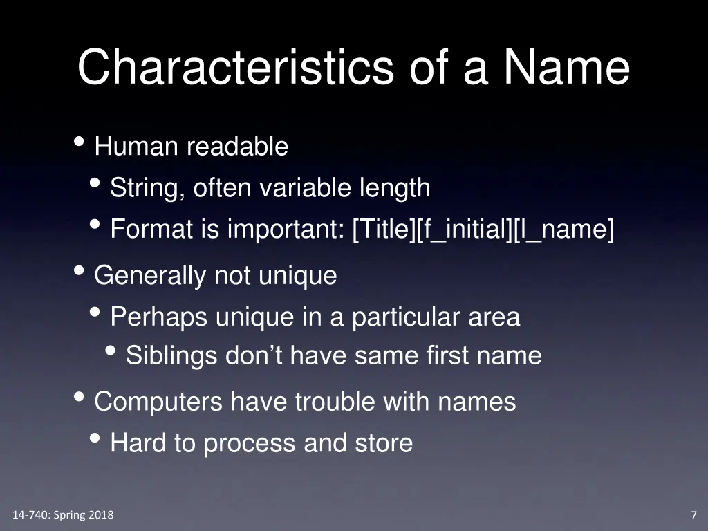 characteristics of a name