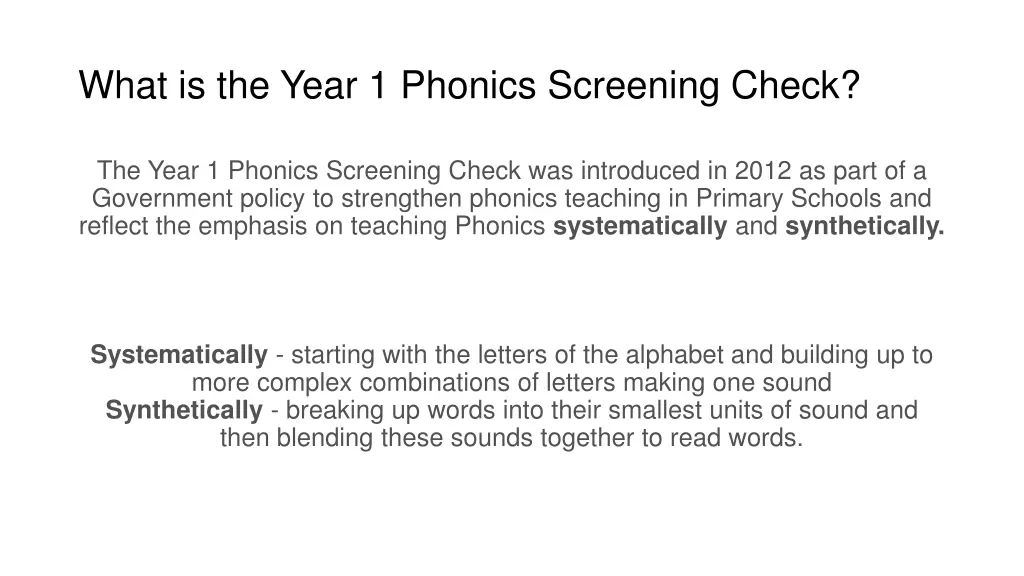 what is the year 1 phonics screening check
