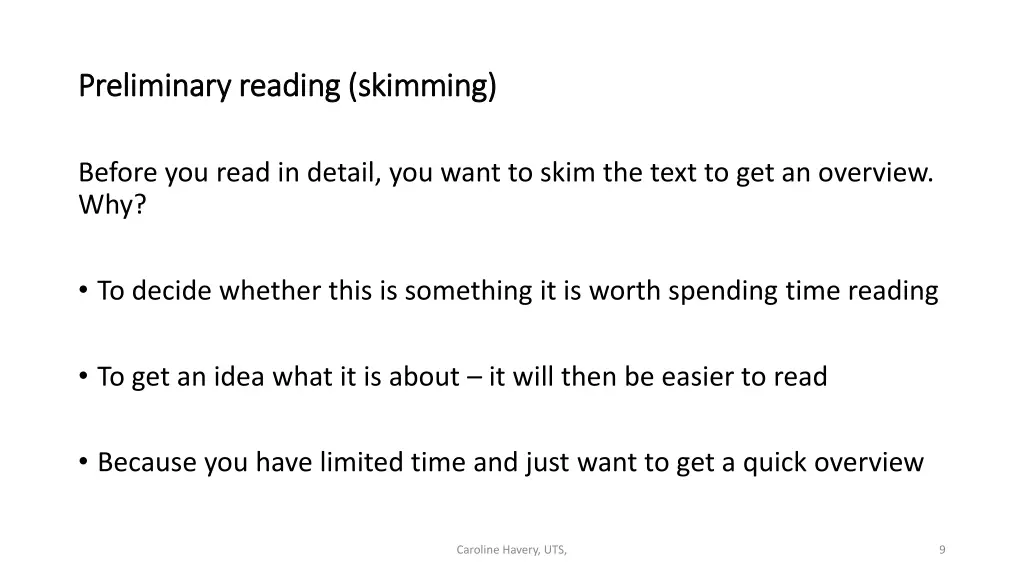 preliminary reading skimming preliminary reading