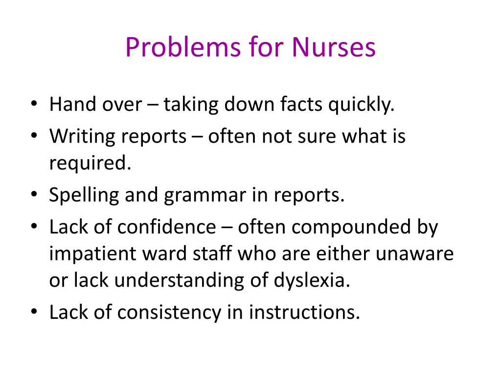 problems for nurses