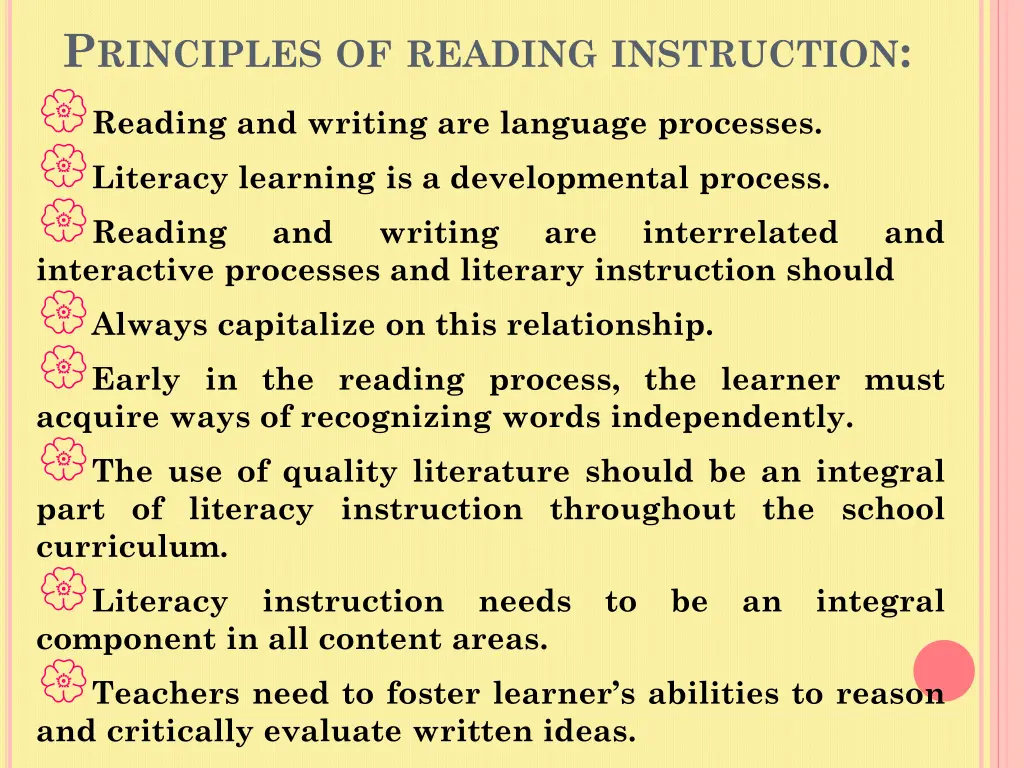 p rinciples of reading instruction reading